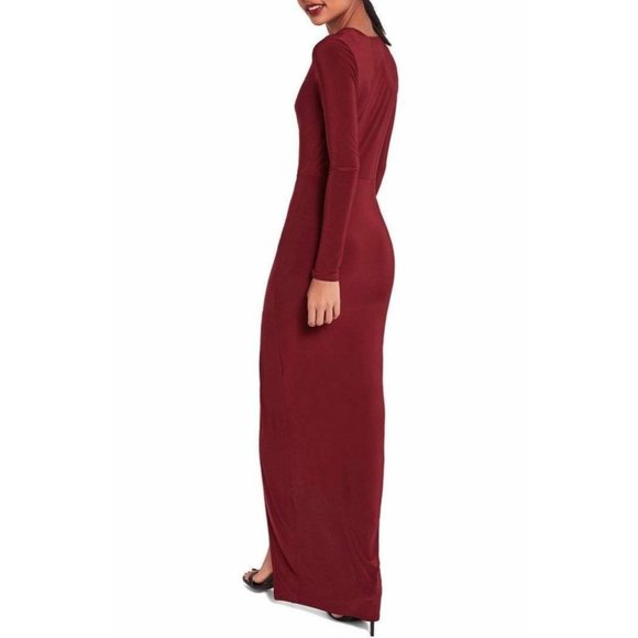 Misguided Wrap Front Long Sleeve Jersey Maxi Dress - Picture 3 of 3